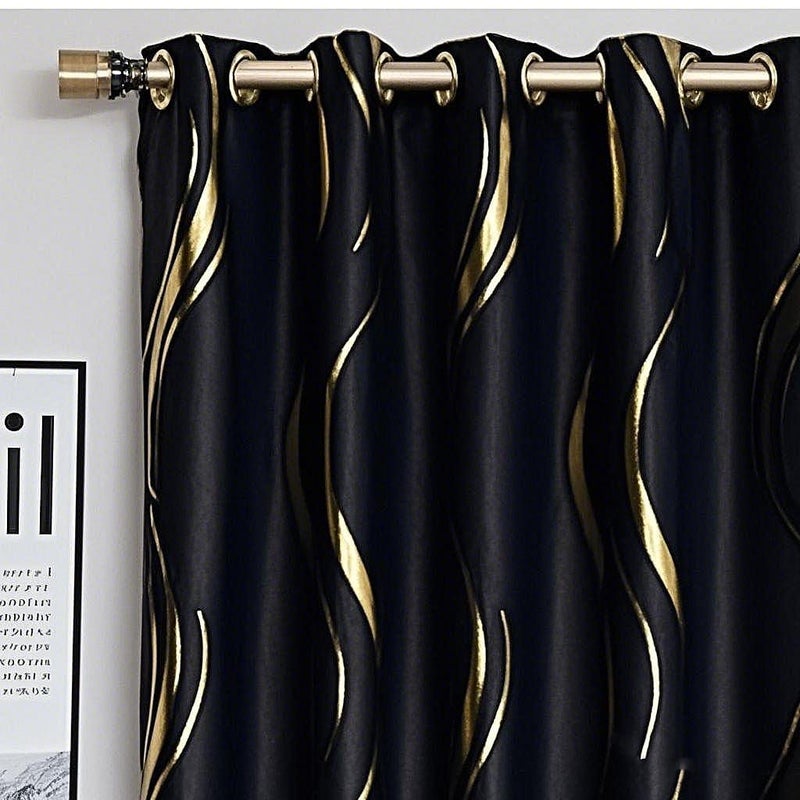 MYRU 1 Pair Blackout Curtains for Bedroom, Luxury Striped Curtains for Living Room (Black and Gold, 2 x 54 x 96 Inch) - Image 1
